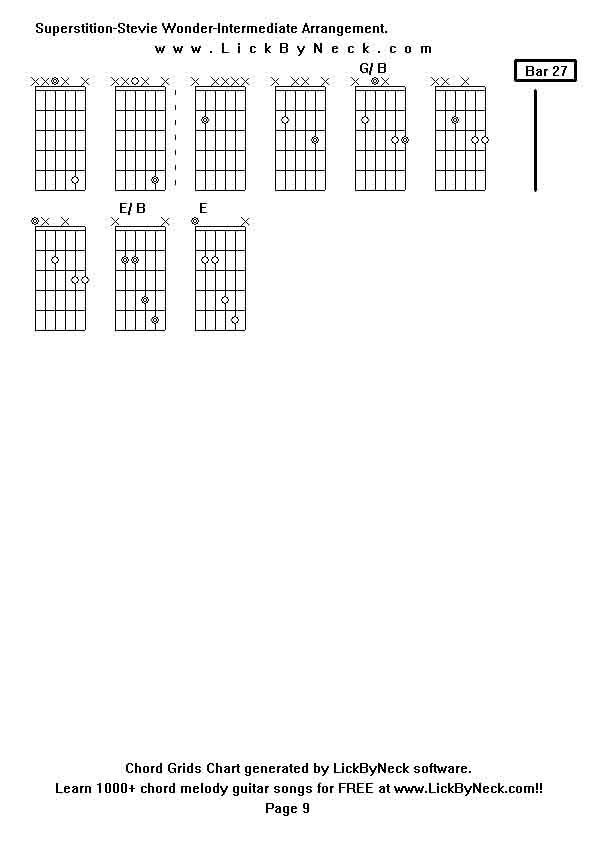 Chord Grids Chart of chord melody fingerstyle guitar song-Superstition-Stevie Wonder-Intermediate Arrangement,generated by LickByNeck software.